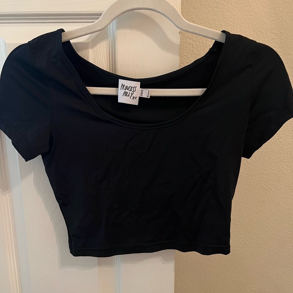 Princess Polly Black Short Sleeve Shirt Size 4 Worn Once Great Condition